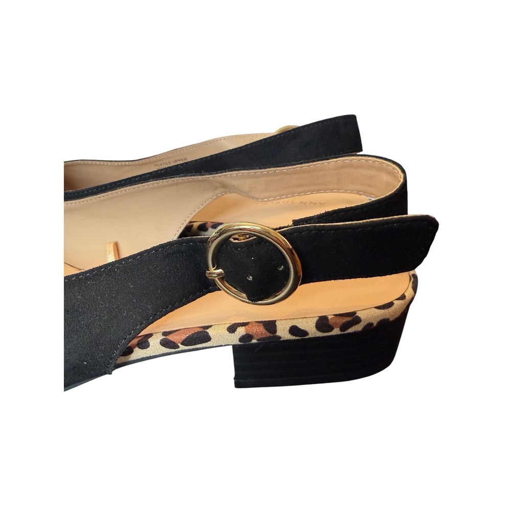 Ann Taylor Womens Black Slingback Flats Pointed Toe Leopard Trim Size 9M‎ - Picture 3 of 14